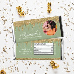 Fun Photo Sage Green and Gold Glitter Drip Hershey Bar Favors<br><div class="desc">These Fun Photo Sage Green and Gold Glitter Drip Hershey Bar Favors are perfect for any occasion! Add a photo of your honoree and text for any event, These favors are great for birthdays, bachelorette parties, weddings, baby showers and more! This design does include a faux nutritional facts label on...</div>