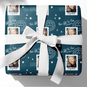 Fun Photo Stamp Gift Identifier Open On Christmas Wrapping Paper