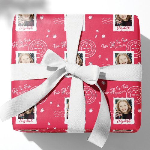 Fun Photo Stamp Gift Identifier Open On Christmas Wrapping Paper