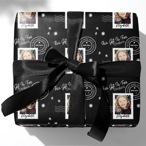 Fun Photo Stamp Gift Identifier Open On Christmas  Wrapping Paper