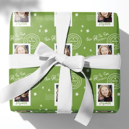 Fun Photo Stamp Gift Identifier Open On Christmas  Wrapping Paper