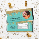 Fun Photo Teal and Gold Glitter Drip Hershey Bar Favors<br><div class="desc">These Fun Photo Teal and Gold Glitter Drip Hershey Bar Favors are perfect for any occasion! Add a photo of your honoree and text for any event, These favors are great for birthdays, bachelorette parties, weddings, baby showers and more! This design does include a faux nutritional facts label on the...</div>