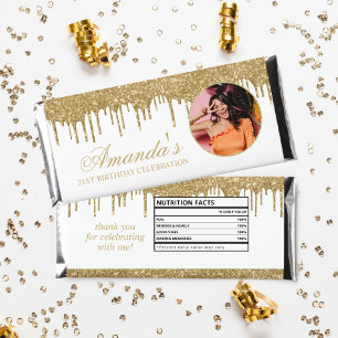 Fun Photo White and Gold Glitter Drip Hershey Bar Favors