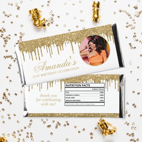 Fun Photo White and Gold Glitter Drip Hershey Bar Favors