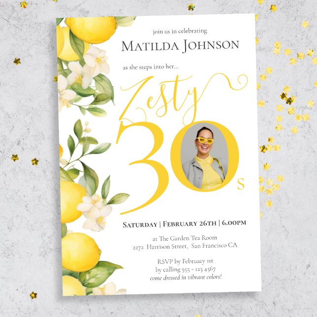 Fun Photo Zesty Lemon 30th Birthday Party Invitation (Mockup View)