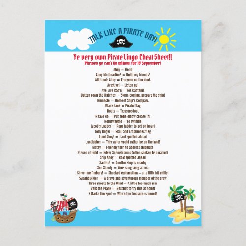 Fun Phrases Words Talk Like A Pirate Day Holiday Postcard