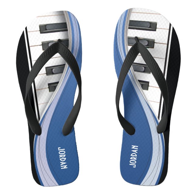 Fun Piano Design With Blue Swoosh Flip Flops (Footbed)