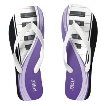 Fun Piano Design With Purple Swoosh Flip Flops by ForTheMusician at Zazzle