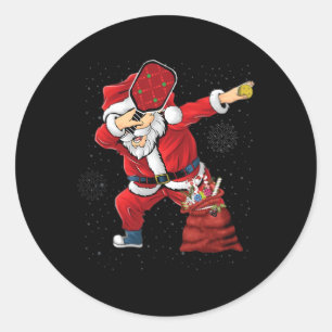 Fun Pickleball Christmas Santa Playing Pickleball Classic Round Sticker