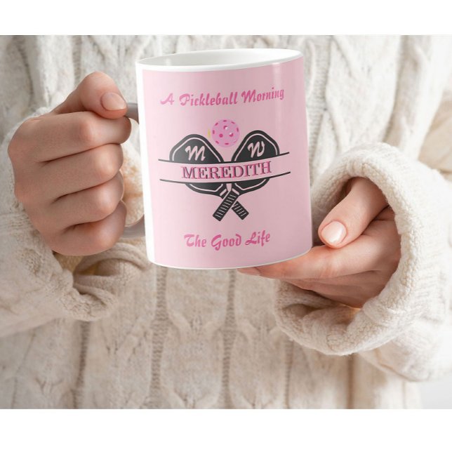 Fun Pickleball Gal Paddles Custom Name Monogram Coffee Mug (Creator Uploaded)