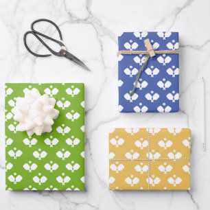 Fun Pickleball Paddles and Ball Blue Green Yellow Wrapping Paper Sheets