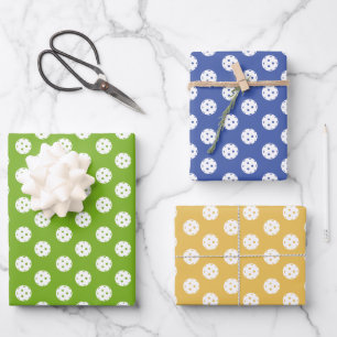 Fun Pickleball Pattern Blue Green Orange Wrapping Paper Sheets