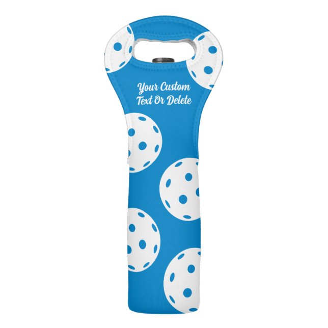 Fun Pickleball Pattern Personalized Text Blue Wine Bag (Front)