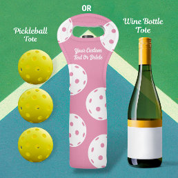 Fun Pickleball Pattern Personalized Text Pink Wine Bag