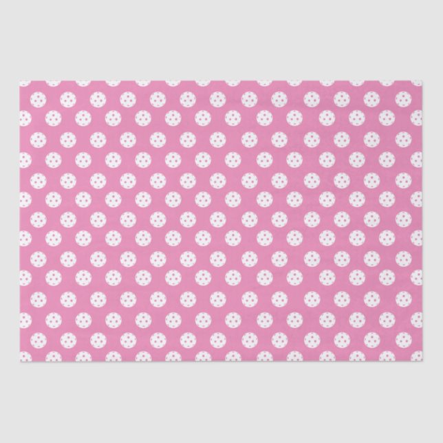 Fun Pickleball Pattern Pink White Sports Balls Tissue Paper (Front)