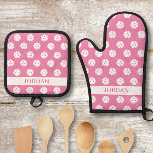Fun Pickleball Pattern Player Gift Add Custom Text Oven Mitt & Pot Holder Set