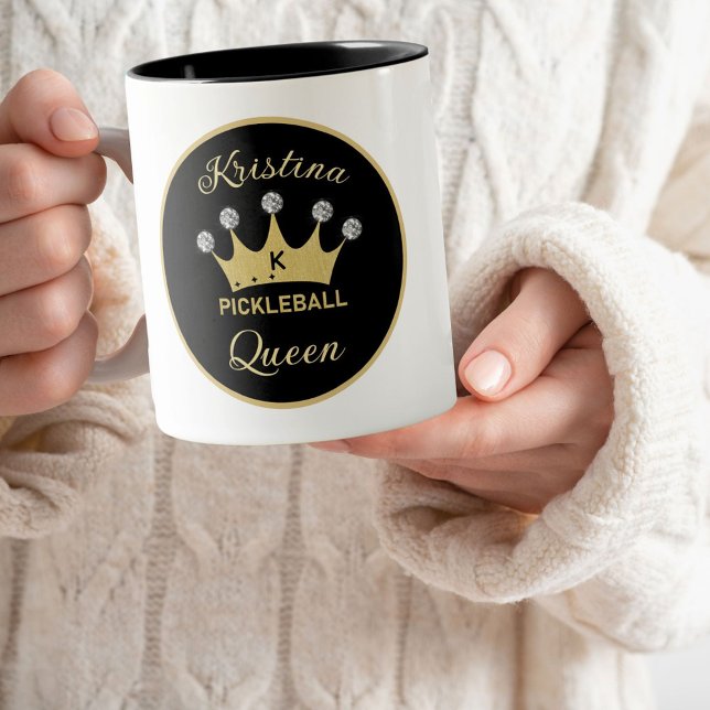 Fun Pickleball Queen Crown Initial Name Two-Tone Coffee Mug (Creator Uploaded)