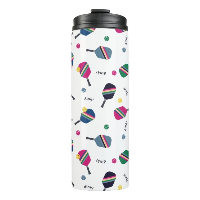 Fun Pickleball Sport Striped Paddle Dink Blue  Thermal Tumbler (Front)