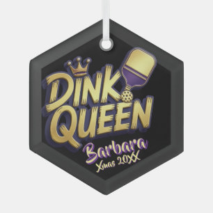 Fun Pickleball Sports Dink Queen Quote Custom Name Glass Ornament