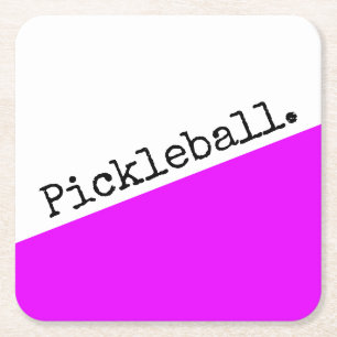 Fun PICKLEBALL Text Bright Pink White Color Block Square Paper Coaster