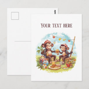 Fun picnic monkeys add text postcard