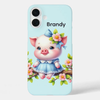 Fun pig lovers add your name iPhone 16 plus case
