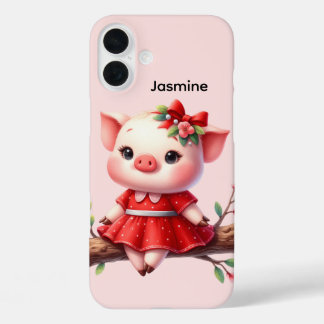 Fun pig lovers add your name iPhone 16 plus case