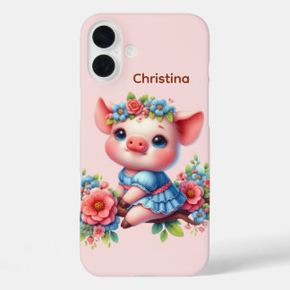 Fun pig lovers add your name iPhone 16 plus case