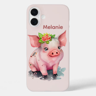 Fun pig lovers add your name iPhone 16 plus case
