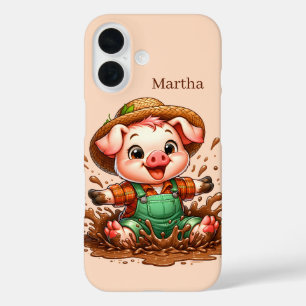 Fun pig lovers add your name  iPhone 16 case