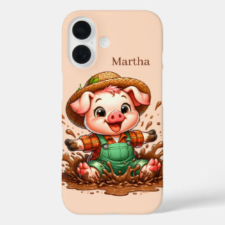 Fun pig lovers add your name iPhone 16 case