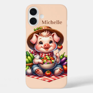 Fun pig lovers add your name sixteen iPhone 16 plus case
