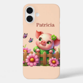 Fun pig lovers add your name sixteen iPhone 16 plus case