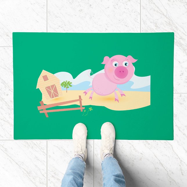 Fun Pig on Farm with Barn and Fence Doormat (Creator Uploaded)