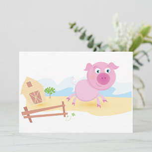Fun Pig on Farm with Barn and Fence Invitation