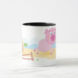Fun Pig on Farm with Barn and Fence Mug