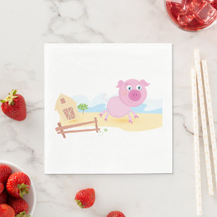 Fun Pig on Farm with Barn and Fence Napkins
