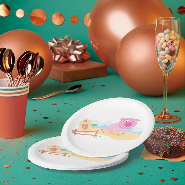 Fun Pig on Farm with Barn and Fence Paper Plates (Creator Uploaded)