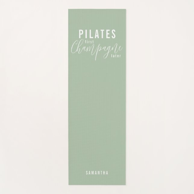 Fun Pilates First Champagne Later Green Workout Yoga Mat (Front)