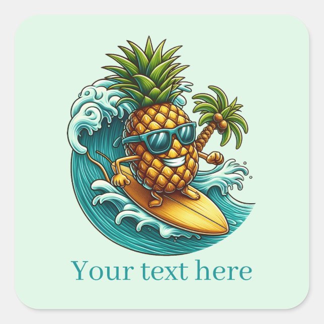 Fun Pineapple beach surfing add text  Square Sticker (Front)