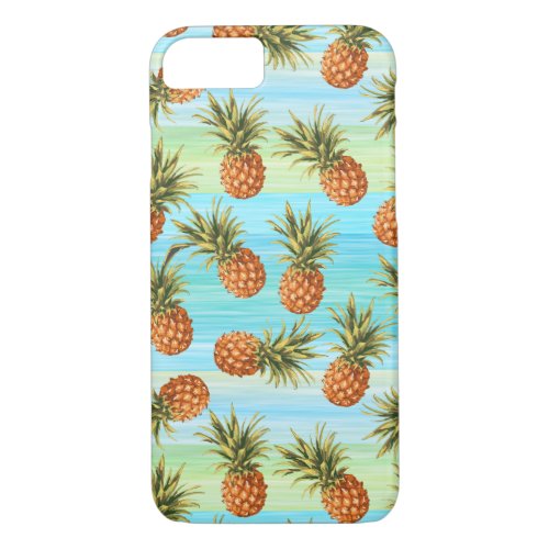 Fun Pineapple Fruit Pattern Watercolor Art Stripes iPhone 87 Case