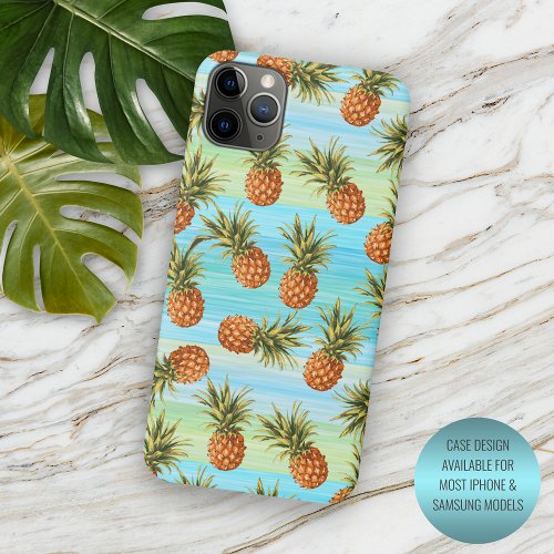 Fun Pineapple Fruit Pattern Watercolor Art Stripes iPhone 11 Pro Max Case