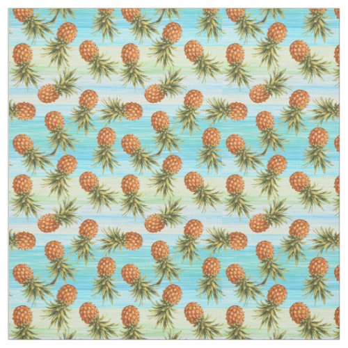 Fun Pineapple Fruit Pattern Watercolor Art Stripes Fabric