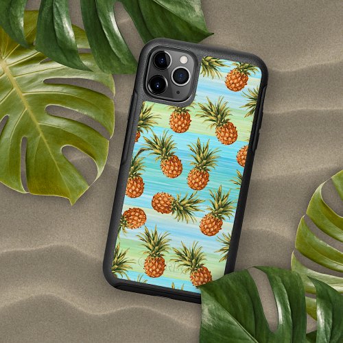 Fun Pineapple Fruit Pattern Watercolor Art Stripes iPhone 13 Case
