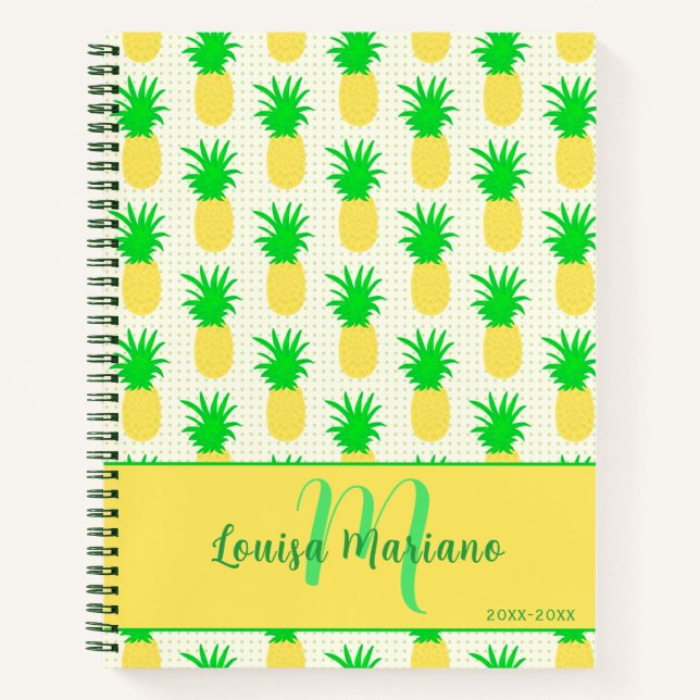 Fun Pineapple Polka Dot Monogram Notebook (Front)