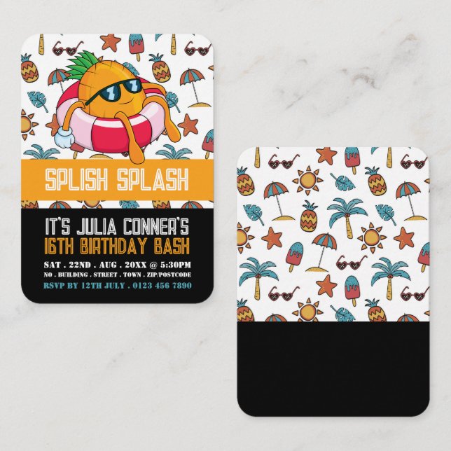 Fun Pineapple, Pool Party Birthday Handout Tickets (Front/Back)