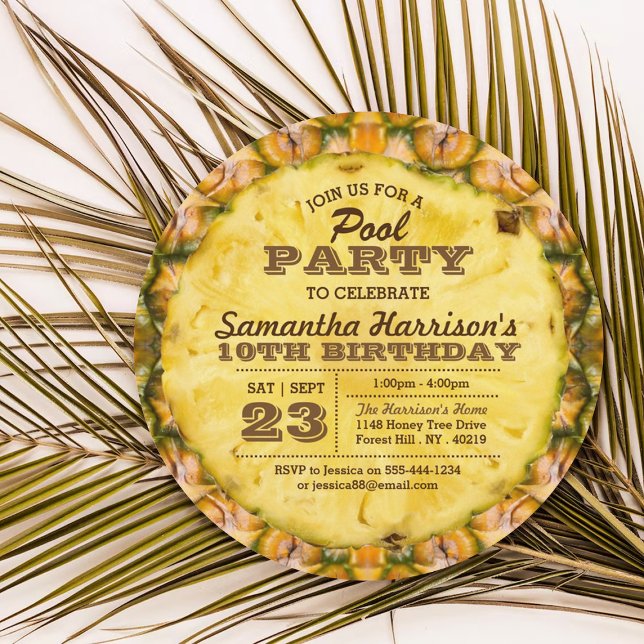 Fun Pineapple Summer Pool Party Any Age Birthday Invitation (Creator Uploaded)