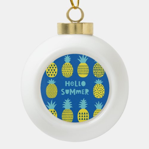 Fun Pineapple Vintage Card Design Ceramic Ball Christmas Ornament