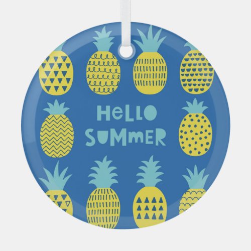 Fun Pineapple Vintage Card Design Glass Ornament