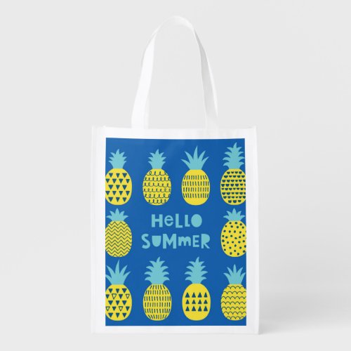 Fun Pineapple Vintage Card Design Grocery Bag